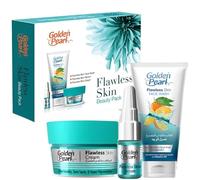 Golden Pearl 3Pcs Flawless Skin Face Wash Cream Serum Pack With Vitamin C Hyaluronic Acid Glowing Skin Brightening Whitening Face Pack