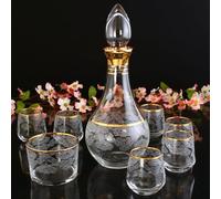golden pet Zamzam Drinking Serving Cups Set, Total 8 Pieces-6 Glass Zamzam Water Cups, 1 Bottle Carafe and 1 Date Bowl, After Hajj and Umrah Essentials, Hajj Souvenir from Mecca (Golden Color)