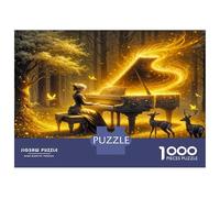 Golden Piano Lady Deer 1000 Pieces Jigsaw Puzzle Musical Nature Magic Classic Jigsaw Puzzle Recycled Cardboard Family Lovers Holiday Activity Indoor Leisure Cognitive Development 70x5