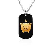 Golden Piggy Banker Personalized Memorial Necklace Printed Metal Pendant Birthday Gifts for Men Women 23.6in（60cm）