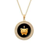 Golden Piggy Banker Stylish Circle Necklace Pendant Multicolored Diamond Necklaces Jewelry Gift for Women