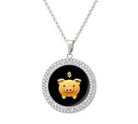 Golden Piggy Banker Stylish Circle Necklace Pendant Multicolored Diamond Necklaces Jewelry Gift for Women