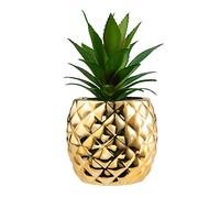 Golden Pineapple Ananas Decoration Porcelain Pot Artificial Succulent Plant 7.8" Height Home Office Desk Gold Decoration
