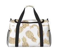 golden pineapple background Hand Travel Bag - Large Reusable Shopping Tote Bag, Perfect for Outdoor Activities, Sports, Camping & Groceries, Black, One Size