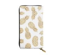 golden pineapple background Print Leather Long Clutch Wallet – Fashionable Personalized Wallet, Multiple Card Slots, Gift Ready, Black, One Size