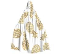 golden pineapple background print Unisex Medieval Viking Hooded Cape Cloak for Halloween Cosplay, Christmas Party Costume Outfits