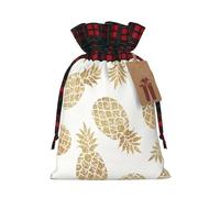 Golden Pineapple Background Print Xmas Drawstring Gift Bag Wrapping Needs For Christmas Bags Holiday Party Favors