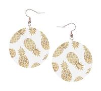 Golden Pineapple Background Printed Faux Leather Earrings Set For Women, 1 Pair Lightweight Dangle Drop Pierced Earrings Jewelry Gifts For Women