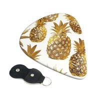 golden pineapple background Printed Guitar Picks, 6 Pack with Leather Keychain Pick Holder - 0.46mm, 0.71mm, 0.96mm Assorted Thickness for Acoustic Ukulele, Electric Guitar, Acoustic Guitar, Bass