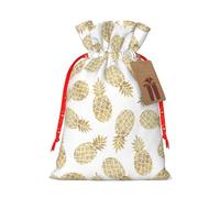 Golden Pineapple Background Printing Fashion Drawstring Bag With Kraft Tag For Christmas Halloween Party Gift Packaging