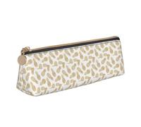 Golden Pineapple Background Printing Triangular Leather Pencil Case with Zipper Pen Pouchfor Boys Girls Pupil for Work and School