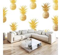 Golden Pineapple Photo Mural - 250 x 175 cm Non-Woven Premium Fleece Wall Mural - High Definition Art Print Teen Bedroom Game Room Decoration Environmental Friendly Photo Wallpaper