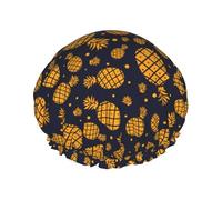 Golden Pineapple Print Double Layer Waterproof Shower Cap Women Men Reusable Bath Hair Caps Elastic Band