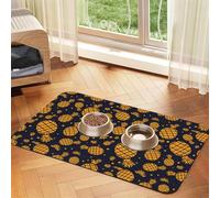 Golden Pineapple Printing Feeding Mat For Dogs Cats Pet Absorbent Leather Tablecloth 23.62in*15.75in Cat Dog