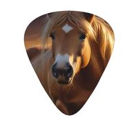 Golden Pony printed guitar picks, 12-piece set with thin, medium, and thick styles, comes with a storage case