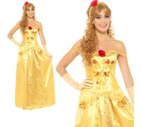 Golden Princess Costume Beauty Belle Adult Ladies Fancy Dress UK 8-22