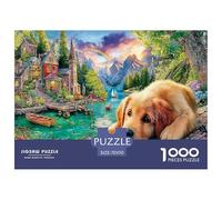 Golden Puppy Scene 100% Recycled Cardboard Puppy Resting by River 1000Pc Jigsaw Puzzle Adults Fun Activity for Rainy Days 70x50cm/1000pcs