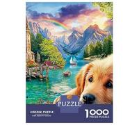 Golden Puppy Scene 1000 Piece Recycled Cardboard Golden Retriever in Blooms Puzzle, 12+, Brain Training, Personalised Gift, Wall Decor & Holiday Activity 52x38cm/1000pcs