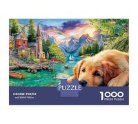 Golden Puppy Scene Jigsaw Puzzles for Adults Difficult Challenges 1000 Pieces Lake Retriever Difficult Hard Jigsaw Puzzles for Man And Woman with Letters on Back 38x26cm/1000pcs