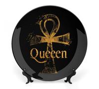 Golden Queen Egyptian Ankh Symbol Ceramic Decorative Plates for Display Ornaments with Stand for Kitchen Home Decor 7inch