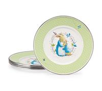 Golden Rabbit Enamelware Child Plates, 8.5 inch, Polka Dot Peter, Set of 4