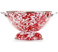 Golden Rabbit Enamelware Large Colander, 5 quart, Red Swirl