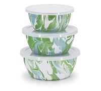 Golden Rabbit Enamelware - Set of 3 Nesting Bowls Containers (Modern Monet) | Mixing, Serving & Storage Bowls, Carbon Steel Core with Porcelain Enamel Finish, Stainless Steel Rim for Durability