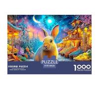 Golden Rabbit in A Lantern-lit Market Under A Starry Sky 1000Pc Jigsaw Puzzle Fairy Tale Rabbit - Educational & Challenging, Gift for All 38x26cm/1000pcs