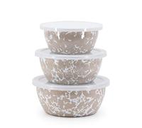 Golden Rabbit TP30 Enamelware Swirl Nesting Bowl, Steel, Taupe | Mixing, Serving & Storage Bowls, Carbon Steel Core with Porcelain Enamel Finish, Stainless Steel Rim for Durability