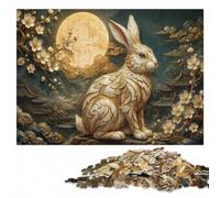 Golden Rabbit Under The Moon Complex Wood Puzzle, Adults, 1000 Pieces | Adult Jigsaw Puzzle: structured assembly from border to image details during indoor leisure.