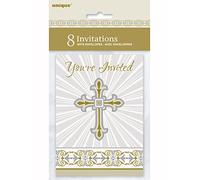 Golden Radiant Cross Invitations and Envelopes 8 Pack