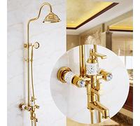 Golden Rain Antique Shower Set European Full Copper Bathroom Hot and Cold Shower Faucet American Gold Plated