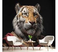 Golden Red Roman Tiger Murals Photo,3D Portrait Animal Wall Murals,Wallpaper for Bedroom Living Room Home Poster Decor 150X105Cm Background Wall Decorative