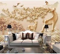 Golden Relief Forest Deer Flying Birds 3D Wallpaper Luxury Home Dining Decor Paste Sofa Living Room The Wall for Bedroom Mural-430cm×300cm