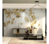 Golden Relief Lines Ginkgo Leaves Marble Like 3D Wallpaper Luxury Home Dining Decor Paste Sofa Living Room The Wall for Bedroom Mural-150cm×105cm