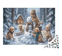 Golden Retriever 1000 Piece Puzzle Home Decor Snowman Winter Forest for Senior Leisure Enthusiasts Brain Training Retirement Gift 52x38cm/1000pcs