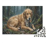 Golden Retriever 1000 Piece Puzzle Rain-soaked Forest for Relaxation First-Time Jigsaw Users Memory Improvement Small Gift Idea 70x50cm/1000pcs