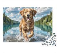 Golden Retriever 1000 Pieces Jigsaw Puzzles Engaging Family Games Golden Retriever in Water Jigsaw Puzzle Unique Puzzle Gift for Gifts 52x38cm/1000pcs