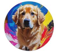 Golden Retriever 1000 Pieces Jigsaws Stress Reliever Difficult Challenge for Adults & Kids Creative Cute Pet Round Puzzles Home Decor Gifts (67.5x67.5cm)