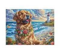 Golden Retriever 500 Pc DIY Jigsaw Puzzle Cute Pet Puzzles for Adults Teens Hard Challenging Team Building Stress Reducing Autumn Premium Quality Material 500 PCS
