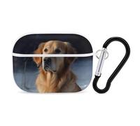 Golden Retriever AirPods Pro Case Cover with Keychain Ring PC Hard Shell Protective Case for AirPods Pro 2nd for Women Men Generation Easy Open Full Drop Protection Cover White-Style