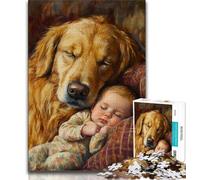 Golden Retriever And Baby Jigsaw Puzzles for Adults Teenagers Jigsaws Puzzle,Help The Brain Exercise Addictive Toys to Cultivate Patience A Work of Art (50x75cm)