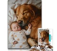 Golden Retriever And Baby Jigsaws 1000 Pieces for Adults,Staycation Kill Time Every Piece Is Unique - Challenging Family Fun Game (38x26cm)