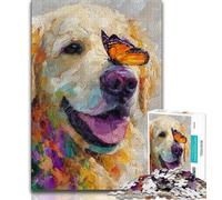 Golden Retriever And Butterfly 1000 Piece Jigsaw Puzzles for Adults,Help The Brain Exercise Addictive Toys to Cultivate Patience A Work of Art (38x26cm)