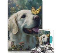 Golden Retriever And Butterfly Puzzles 1000 Pieces for Adults,Help The Brain Exercise Addictive Toys to Cultivate Patience Unique Challenge Game (38x26cm)