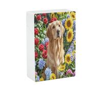 Golden Retriever and Flowers Cigarette Case Stylish Lightweight Pocket Holder Case for Smoke Waterproof Cigarette Dispenser Cigarettes Accessories for Outdoor Camping Hiking