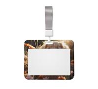 Golden Retriever and Flowers ID Badge Holder with Lanyard ID Card Holders Waterproof Plastic Name Card Case Sliding ID Protector Pouch Name Tag Holders for Office Work Business