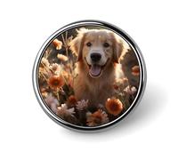 Golden Retriever and Flowers Lapel Pin for Men Blue Peacock Fashion Brooch Pin -Cute Enamel Badges, Aluminum Alloy Metal Pinback for Hats, Shirts, Bags, Jackets & Accessories (1 Inch Round Button Pins