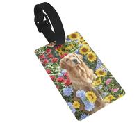 Golden Retriever and Flowers Luggage Tags for Suitcases, PVC Suitcase Tag with Secure Strap Suitcase Identifier with Privacy Name Card for Travel Bag Tags Personalized Baggage Tag for Women Men