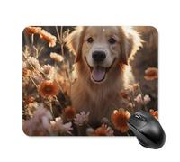 Golden Retriever and Flowers Mouse Pad Square Laptop Mouse Mat Cute Computer Mousepad Keyboard Pad Non-Slip Desk Pads for Gaming Office Work Home 20 * 25cm